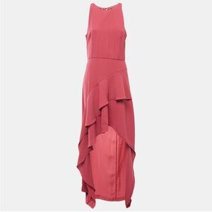 Monique Lhuillier Dusty Pink Crepe Ruffled Sleeveless Asymmetrical Maxi Dress 4